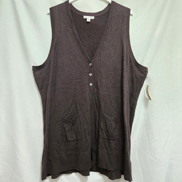 Coldwater Creek Three Button Brown Knit Boyfriend Sweater Vest. - Picture 1 of 1